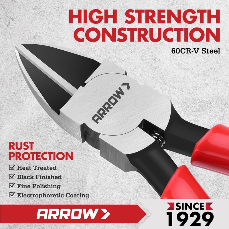 Arrow Fastener ARROW 7" Precision Wire Cutters - Spring Loaded Side Cutters, Ultra-Sharp Flush Cut Pliers, Diagonal Cutting Pliers with Non-Slip Handle for Jewelry Making, Crafts, Electronics, Zip Ties, DIY Models - Image 3